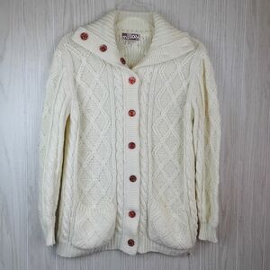 VTG Millay Cable Knit Cardigan Sweater Womens Large Cream Office Core button up